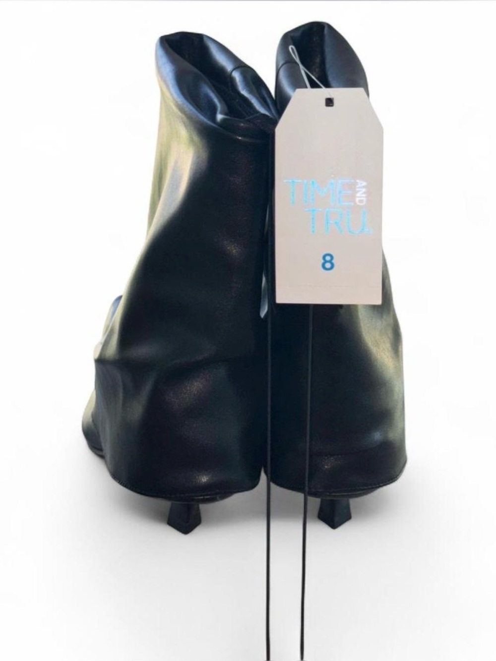 Time and Tru Black Fold Over Kitten Heel Ankle Booties Pointed Toe Size 8 - Picture 5 of 8